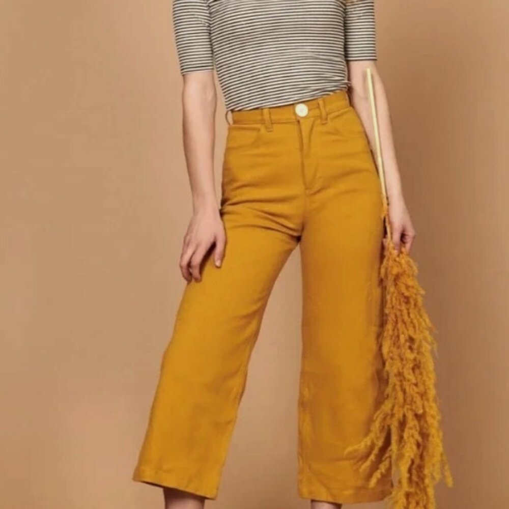 Whimsy and Row  Flora Organic Cotton Wide Leg Cropped Pant in Mustard